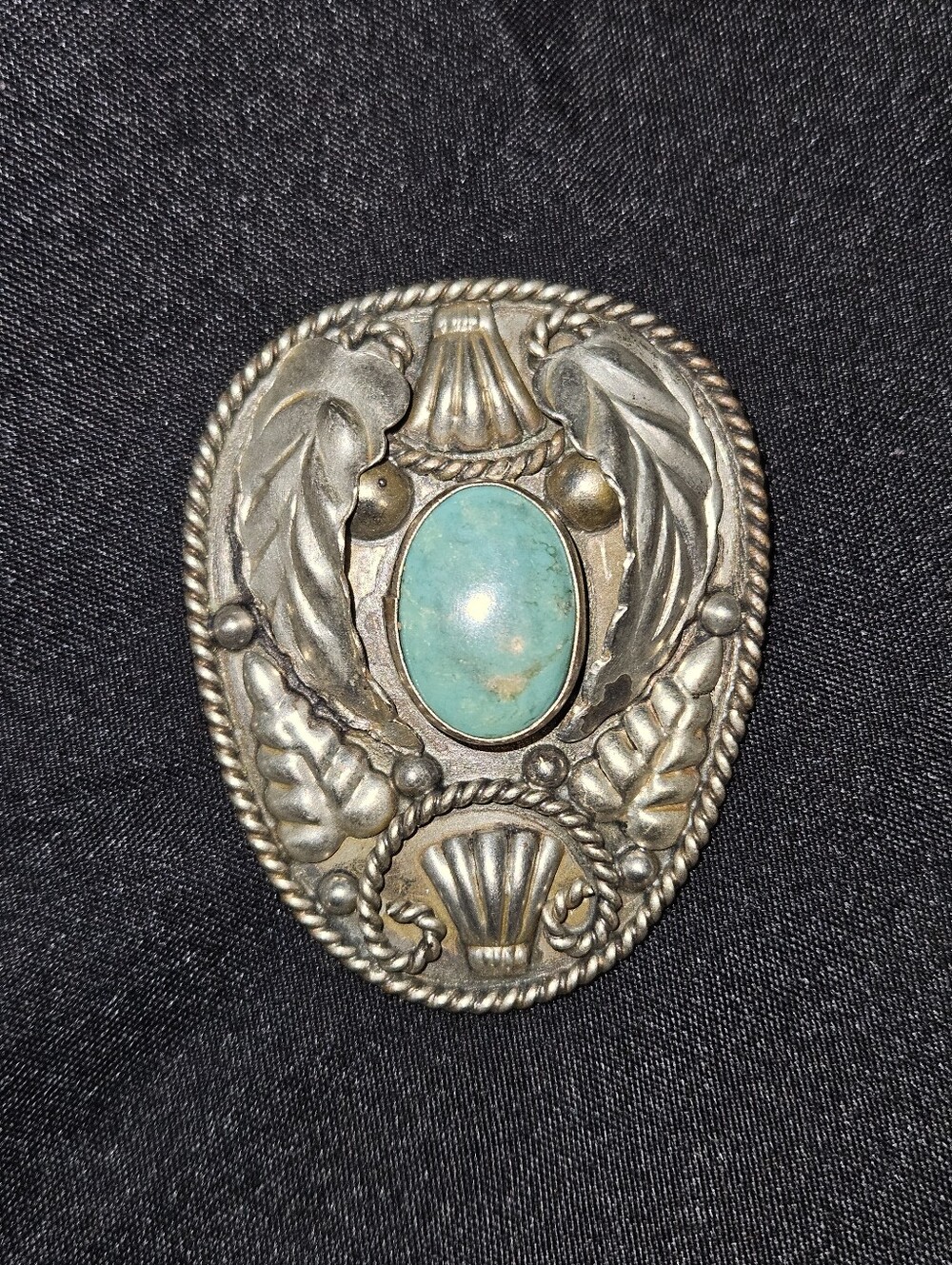 Vintage Alpaca Mexico Turquoise Scarf Slide Clip Western Cowboy Boho